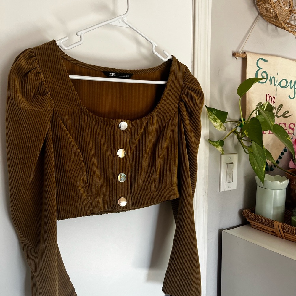Zara mustard yellow Corduroy Crop Top
